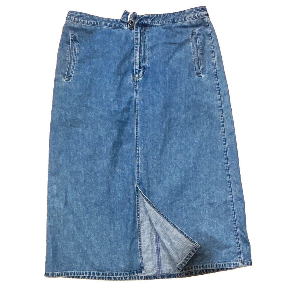 Vtg 90s Liz Claiborne Lizwear Denim Maxi Skirt Women Front Split Jean women's 16